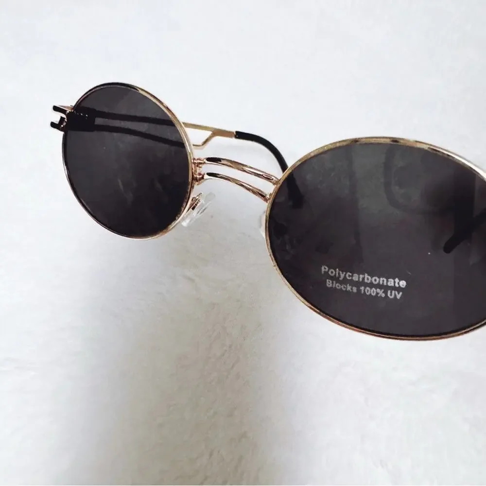Brandon Black with Gold Rim Round Sunglasses